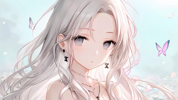 аниме девочка с белыми волосами
