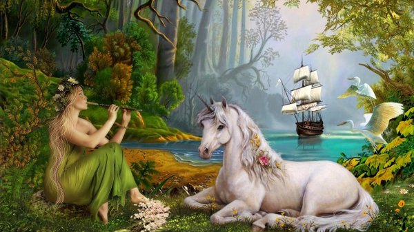 девушка с единорогом картина