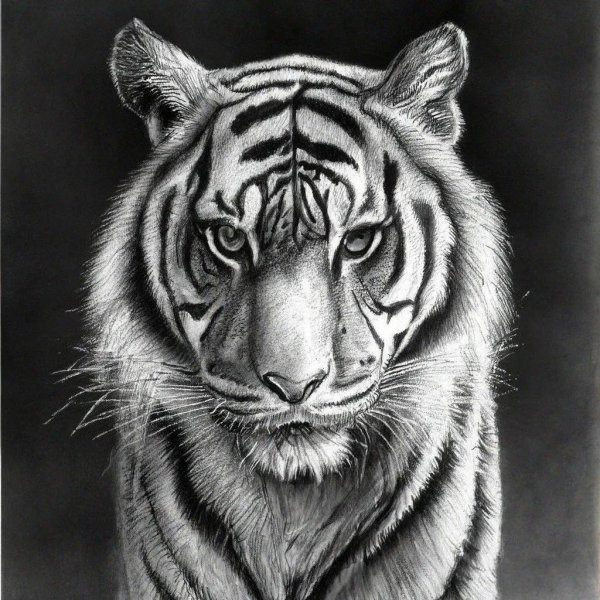 тигр черно белый рисунок