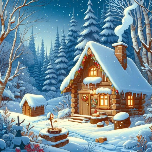 домик в зимнем лесу