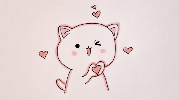 милый котик с сердечком рисунок